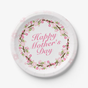 Elegant Happy Mother's Day Wreath Paper Plate