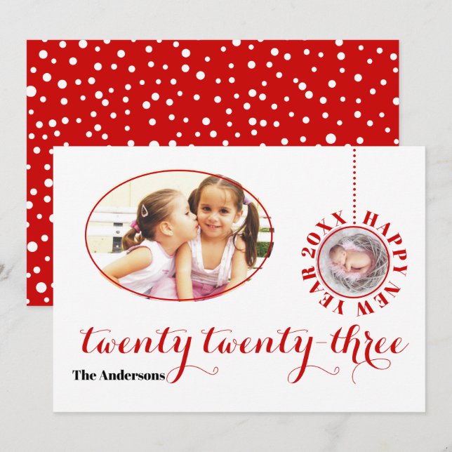 Elegant Happy New Year 2023 red photo Holiday Card (Front/Back)