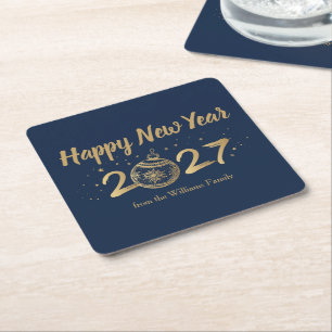 Elegant Happy New Year 2027 Personalised Square Paper Coaster
