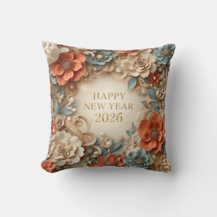elegant happy new year floral throw pillow