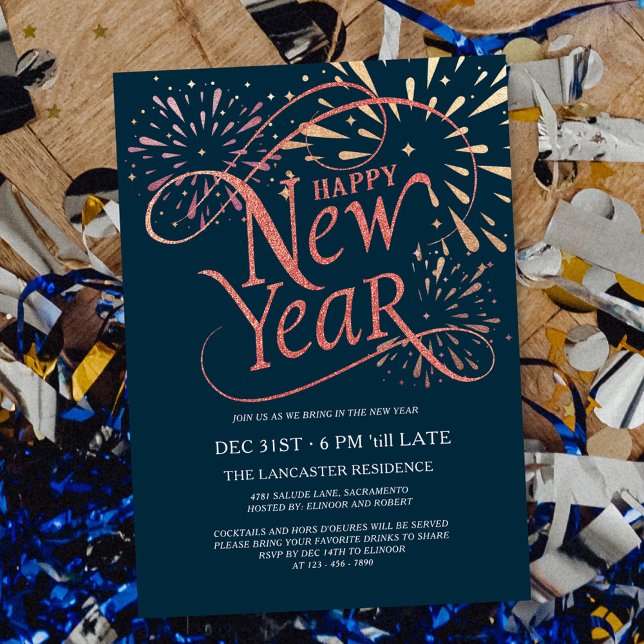Elegant Happy New Year Gold Foil Invitation (Creator Uploaded)