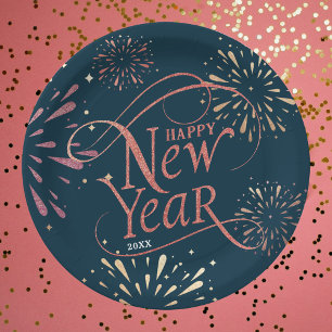 Elegant Happy New Year Gold Foil Paper Plate