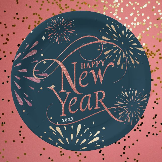 Elegant Happy New Year Gold Foil Paper Plate (Creator Uploaded)