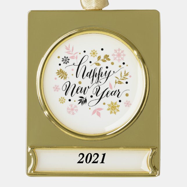 Elegant Happy New Year Gold Plated Banner Ornament (Front)