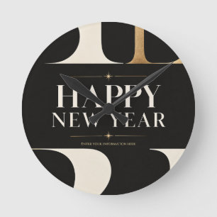 Elegant Happy New Year Greeting with Modern style Round Clock