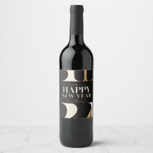 Elegant Happy New Year Greeting with Modern style Wine Label