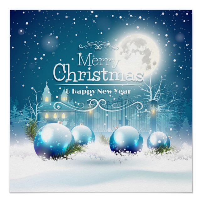 Elegant Happy New Year & Merry White Christmas Poster (Front)