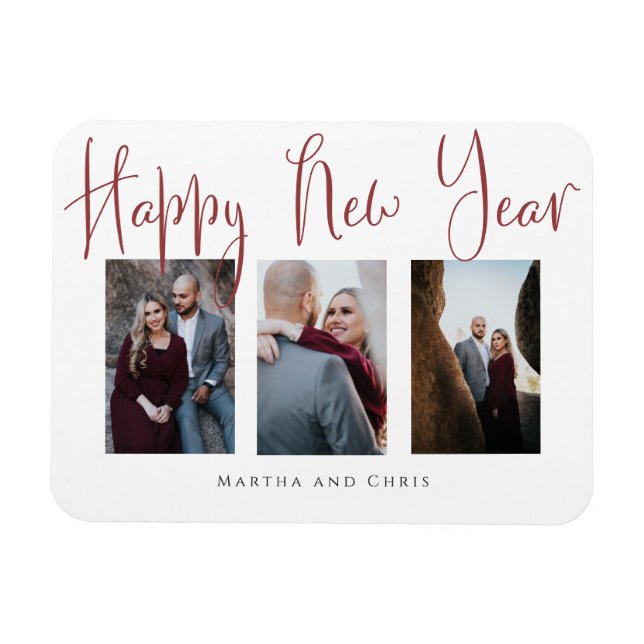 Elegant Happy New Year Modern Pink Photo Collage Magnet (Horizontal)