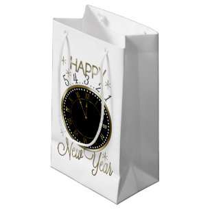 Elegant Happy New Year party clock Small Gift Bag