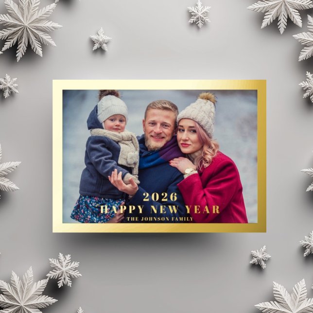 Elegant Happy New Year Photo Gold (Elegant Happy New Year Photo Gold Foil Holiday Card)