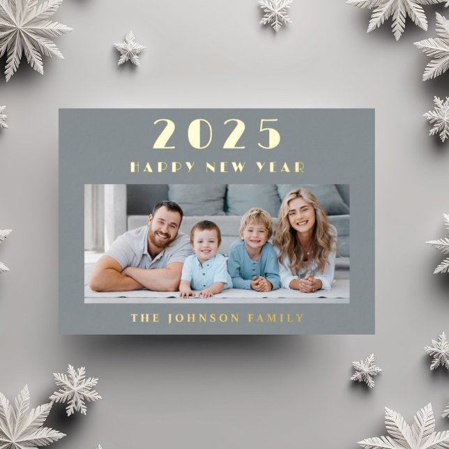 Elegant Happy New Year Photo Gold (Elegant Happy New Year Photo Gold Foil Holiday Card)
