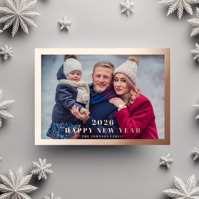 Elegant Happy New Year Photo Rose Gold (Elegant Happy New Year Photo Rose Gold Foil Holiday Card)