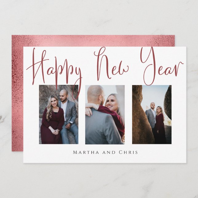 Elegant Happy New Year Rose Gold Photo Collage (Front/Back)