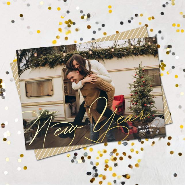 Elegant Happy New Year Script (Elegant Happy New Year Script Foil Holiday Cards)