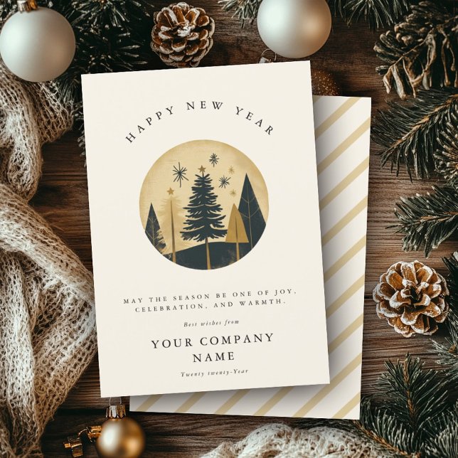 Elegant Happy New Year Warm Pine Forest Business Holiday Card (Creator Uploaded)