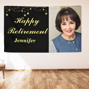 Elegant Happy Retirement Gold Photo  Banner