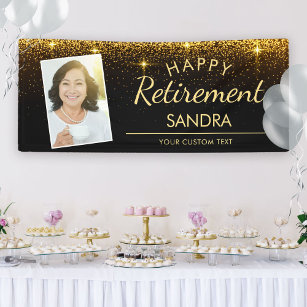Elegant Happy Retirement Photo Gold Sparkle Banner