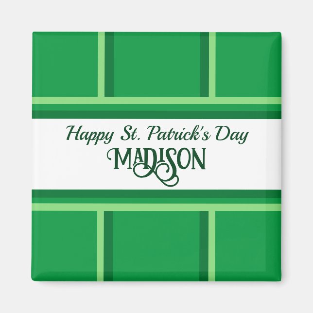 Elegant Happy St. Patrick's Day Custom Name Green Magnet (Front)