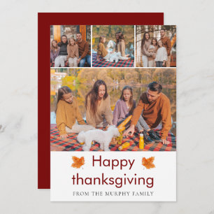 Elegant Happy Thanksgiving Autumn Leaves 4 Photo Holiday Card