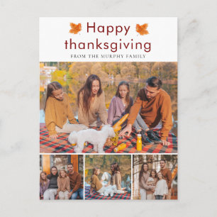 Elegant Happy Thanksgiving Autumn Leaves 4 Photo Holiday Postcard