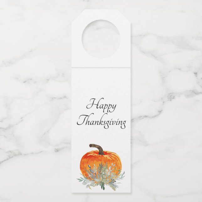 Elegant Happy Thanksgiving for Business Bottle Tag (Front)