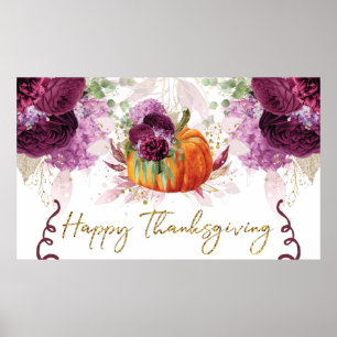 Elegant Happy Thanksgiving Pumpkin Burgundy Poster