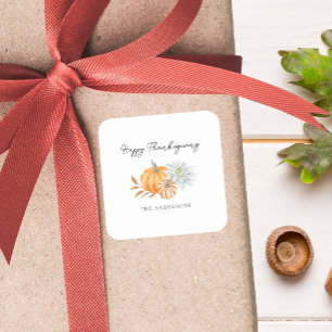 Elegant Happy Thanksgiving Pumpkin Fall Square Sticker