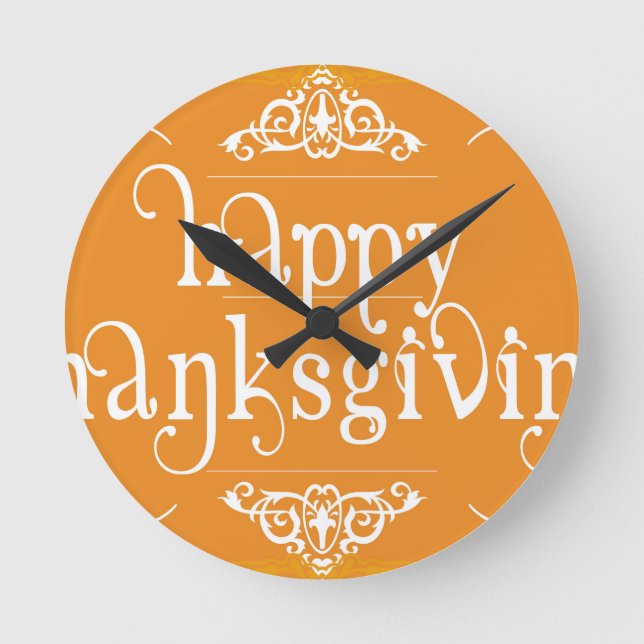 elegant happy thanksgiving round clock (Front)