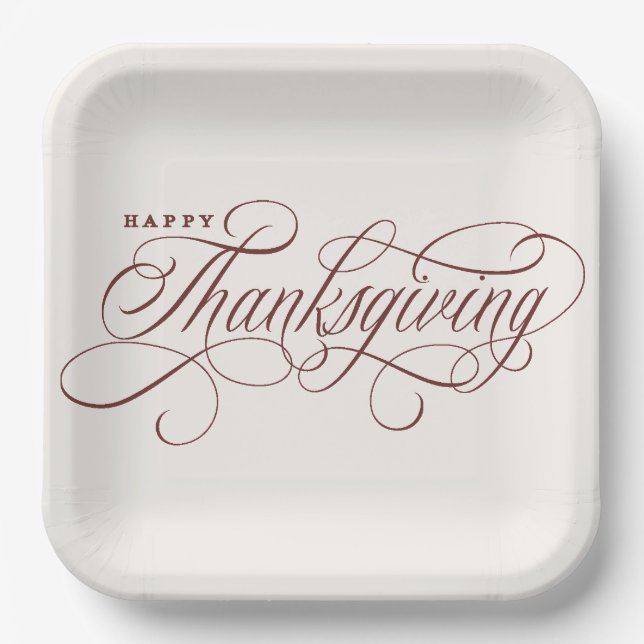 Elegant Happy Thanksgiving script design Paper Pla Plate (Front)