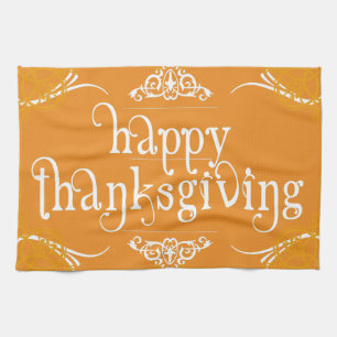 elegant happy thanksgiving tea towel