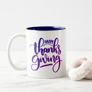 Elegant Happy Thanksgiving Typography Two-Tone Coffee Mug