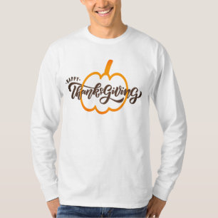 Elegant Happy Thanksgiving with Cute Pumpkin T-Shirt