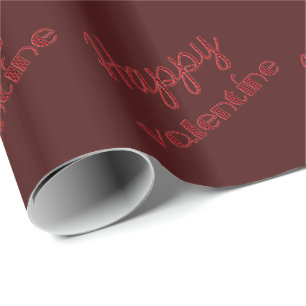 Elegant Happy Valentine Typography Dark Red Wrapping Paper