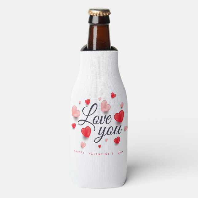 Elegant Happy Valentine's Day Bottle Cooler (Bottle Front)