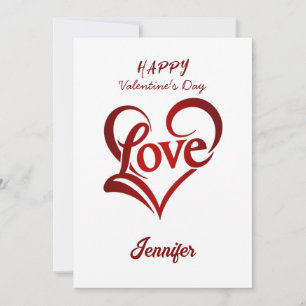 Elegant Happy Valentine's Day Red Heart on White   Holiday Card