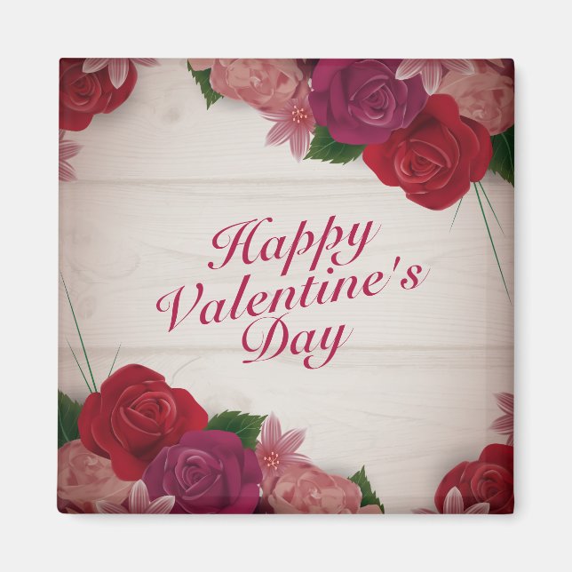 Elegant Happy Valentine's Day Roses Frame Magnet (Front)