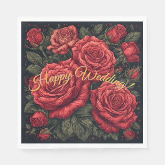 Elegant "Happy Wedding" Roses Paper Napkins