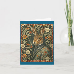 Elegant hare in evening attire vintage woodland card