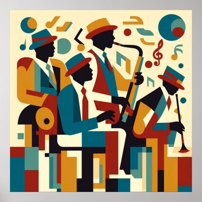 Elegant Harlem Renaissance Abstract Jazz Quartet Poster (Front)