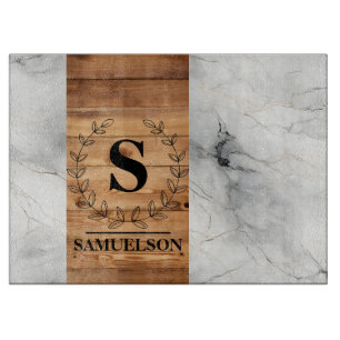 Elegant Harmony: Wood & Marble Cutting Board