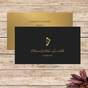 Elegant Harp Gold & Black Professional Musician Business Card