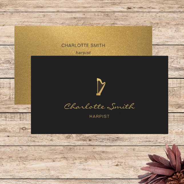 Elegant Harp Gold & Black Professional Musician Business Card (Creator Uploaded)
