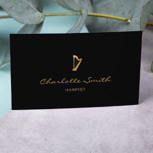 Elegant Harp Gold & Black Professional Musician Business Card