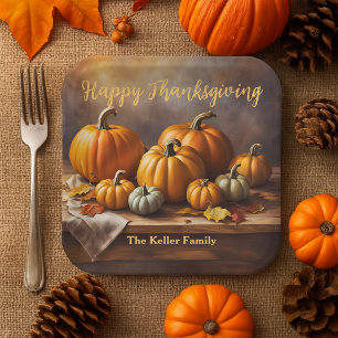 Elegant Harvest Pumpkin Thanksgiving Dinner Paper Plate