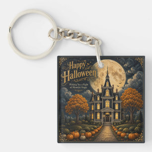 Elegant Haunted Manor Halloween Key Ring