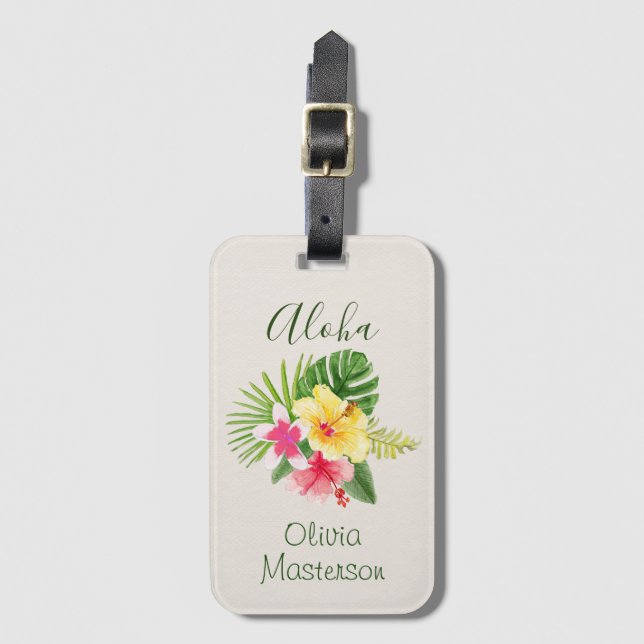 Elegant Hawaiian Aloha Tropical Personalised Luggage Tag (Front Vertical)