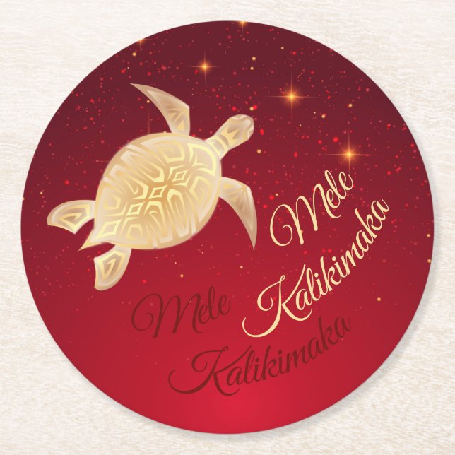 Elegant Hawaiian Christmas Round Paper Coaster (Front)