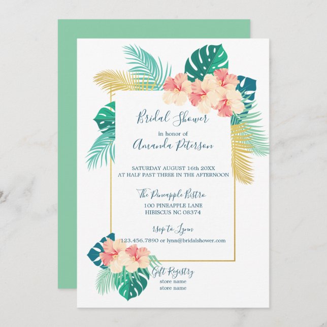 Elegant Hawaiian Hibiscus Bridal Shower Invitation (Front/Back)