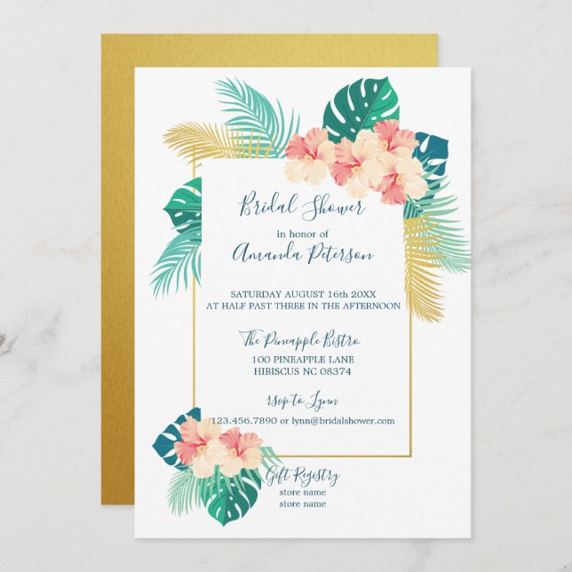 Elegant Hawaiian Hibiscus Bridal Shower Invitation (Front/Back)