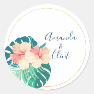 Elegant Hawaiian Hibiscus Wedding Stickers